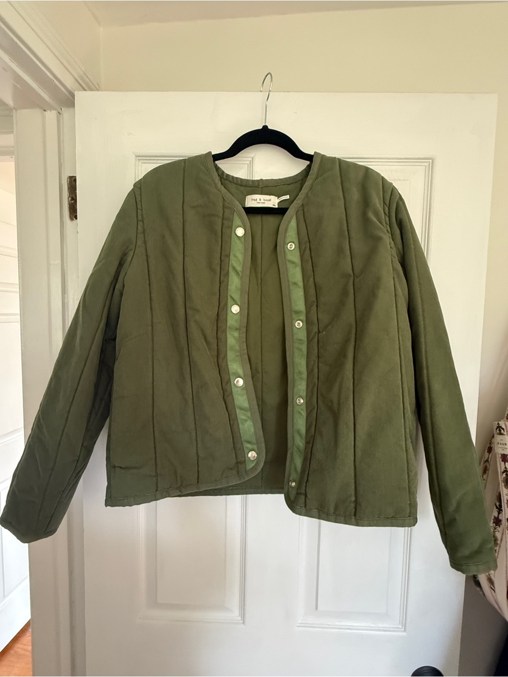 rag & bone green Quilted Snap-Front Jacket